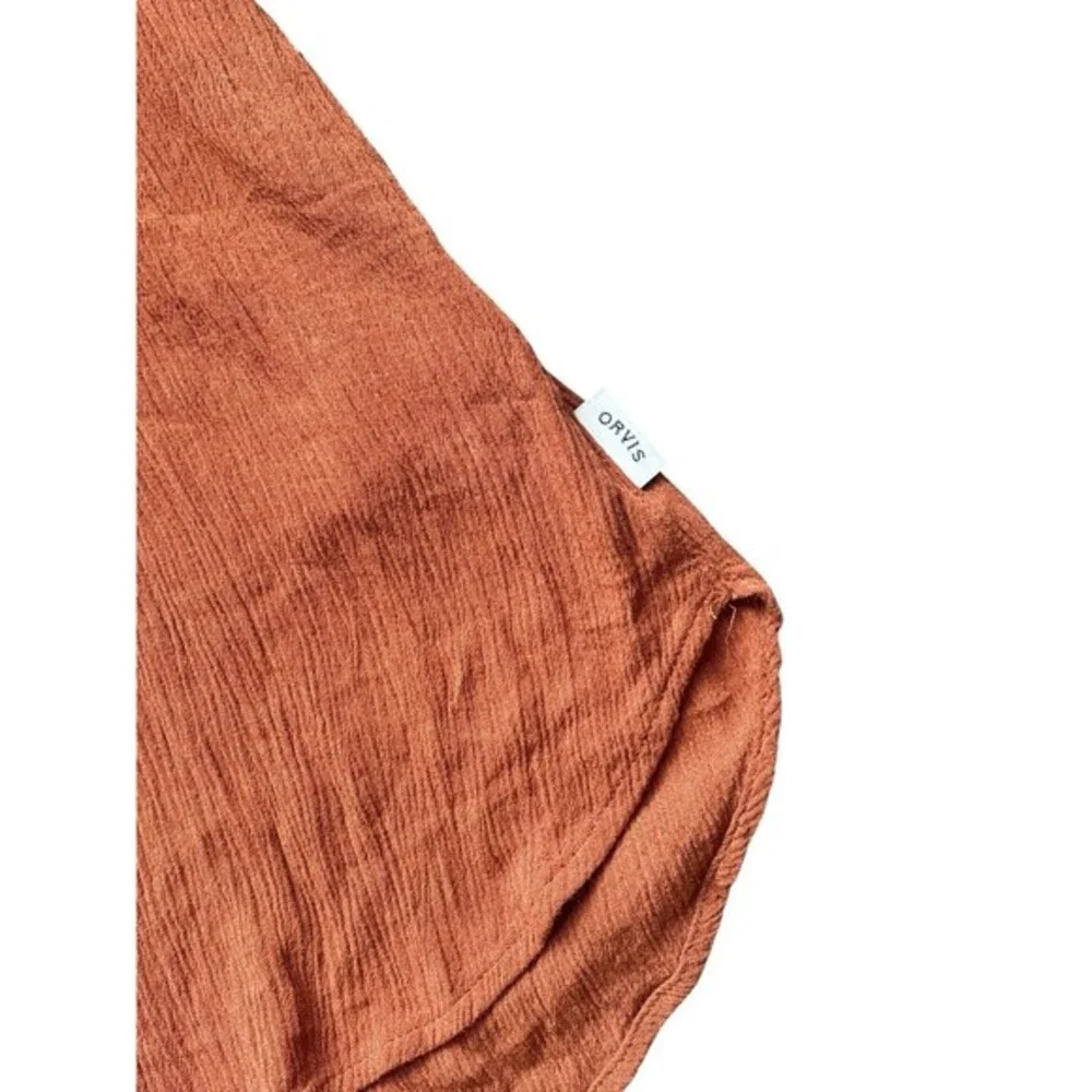 Orvis‎ Women's Large Burnt Orange Rust Woven Crinkle Crape Button Front Blouse - Picture 2 of 5